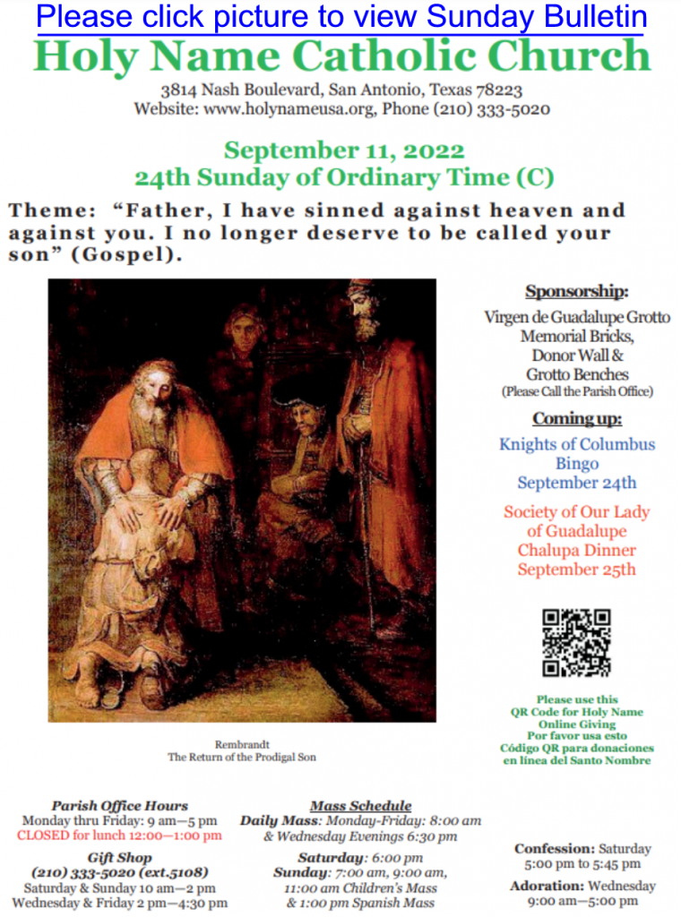 Holy Name Catholic Church September 11, 2022 Sunday Bulletin | Holy ...