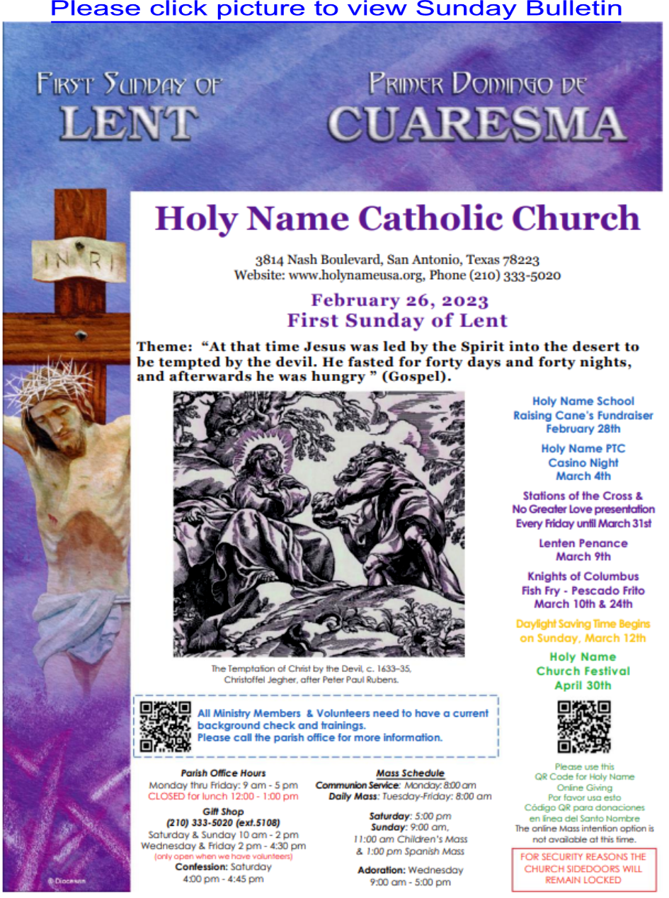 Holy Name Catholic Church Sunday Bulletin February 26, 2023 | Holy Name ...