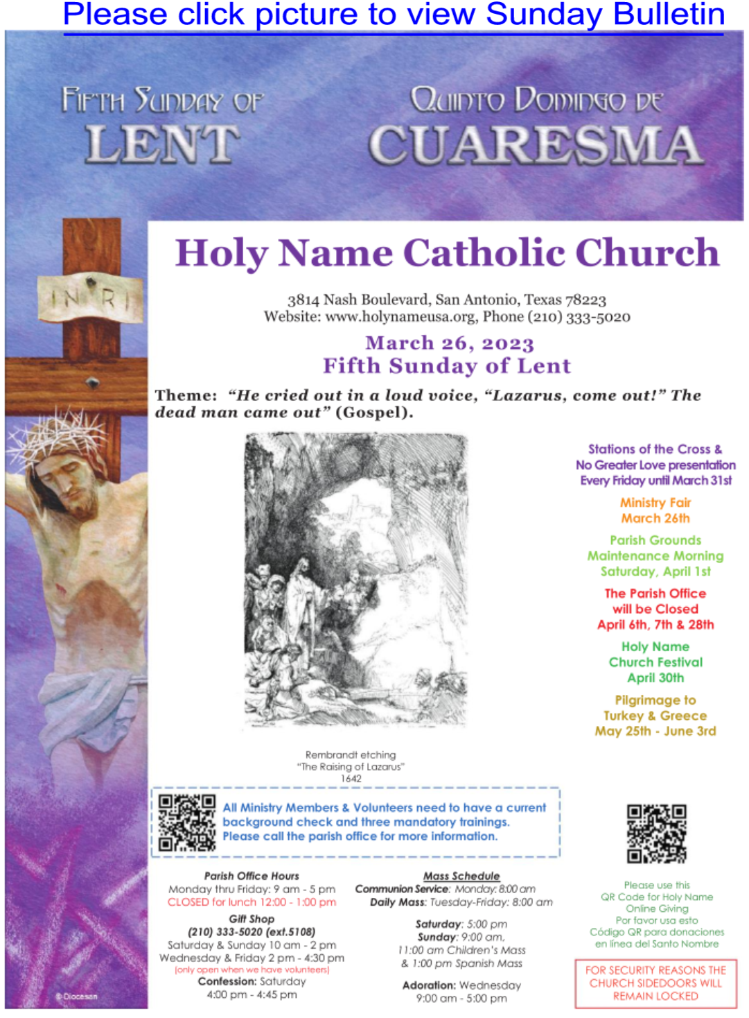 Holy Name Catholic Church Sunday Bulletin March 26, 2023 | Holy Name ...